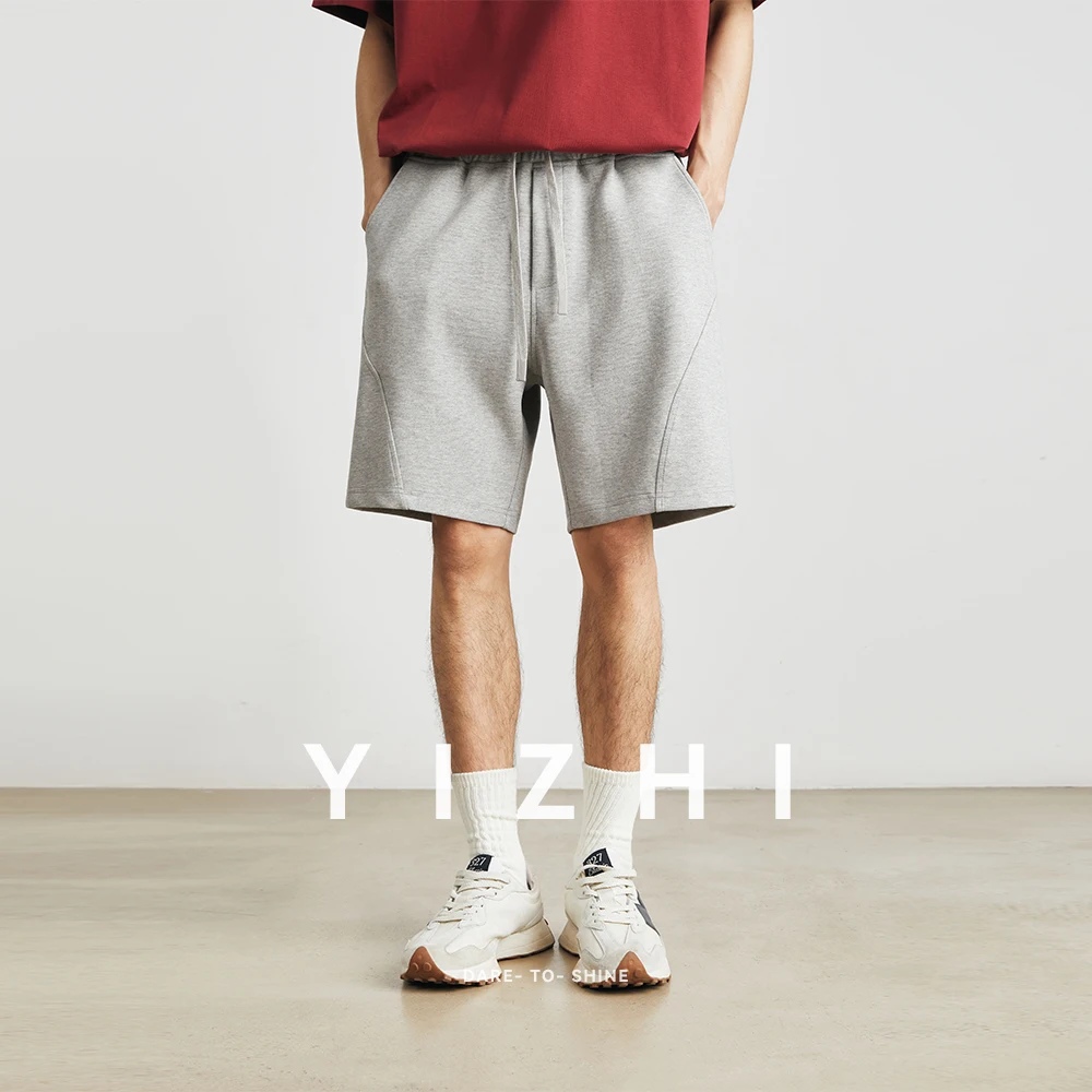 Men's Summer New American Casual Shorts Straight Loose Five-point Pants Solid Color Drawstring Pocket Micro-elastic Sports Pants