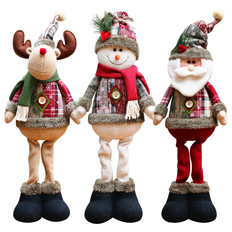 Christmas Santa Snowman-Reindeer Christmas Decoration 2024 Leg Table Mantel Decoration Plush Dolls Christmas Gifts For Kids Baby