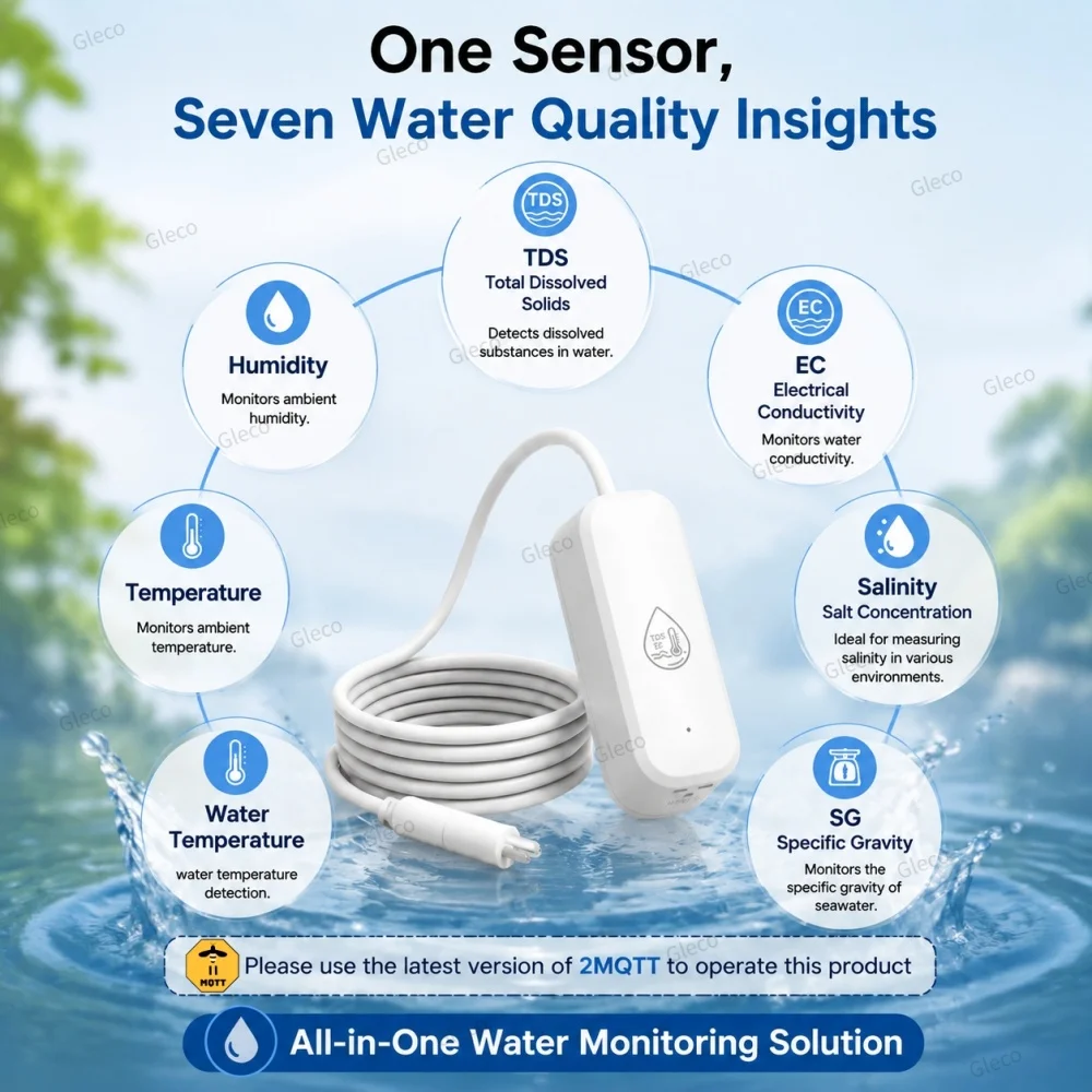Zigbee Water Quality Monitor Sensor Temperature TDS ES Meter Salinity S.G Humidity Tester For Drinking Water Aquariums 2MQTT