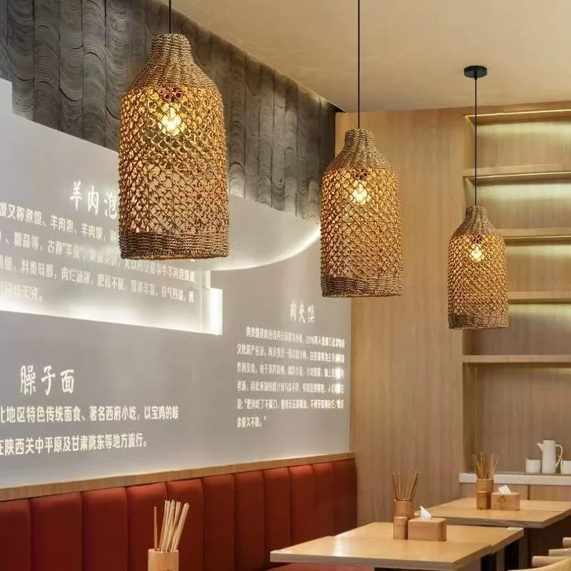 Modern Restaurant Chandelier Bedroom Study Tea Room Wicker Weaving Chinese Countryside Homestay Handmade Lighting Fixtures