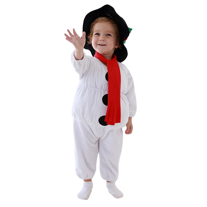 Baby Snowman Costume Long Sleeve Crew Neck Jumpsuit with Hat Scarf Christmas Outfit for Boys Girls