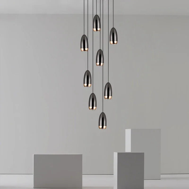Nordic Creative LED Light Uxury Stair Chandelier Modern Simple Duplex Hall Revolving Loft Apartment Decoration Family Chandelier