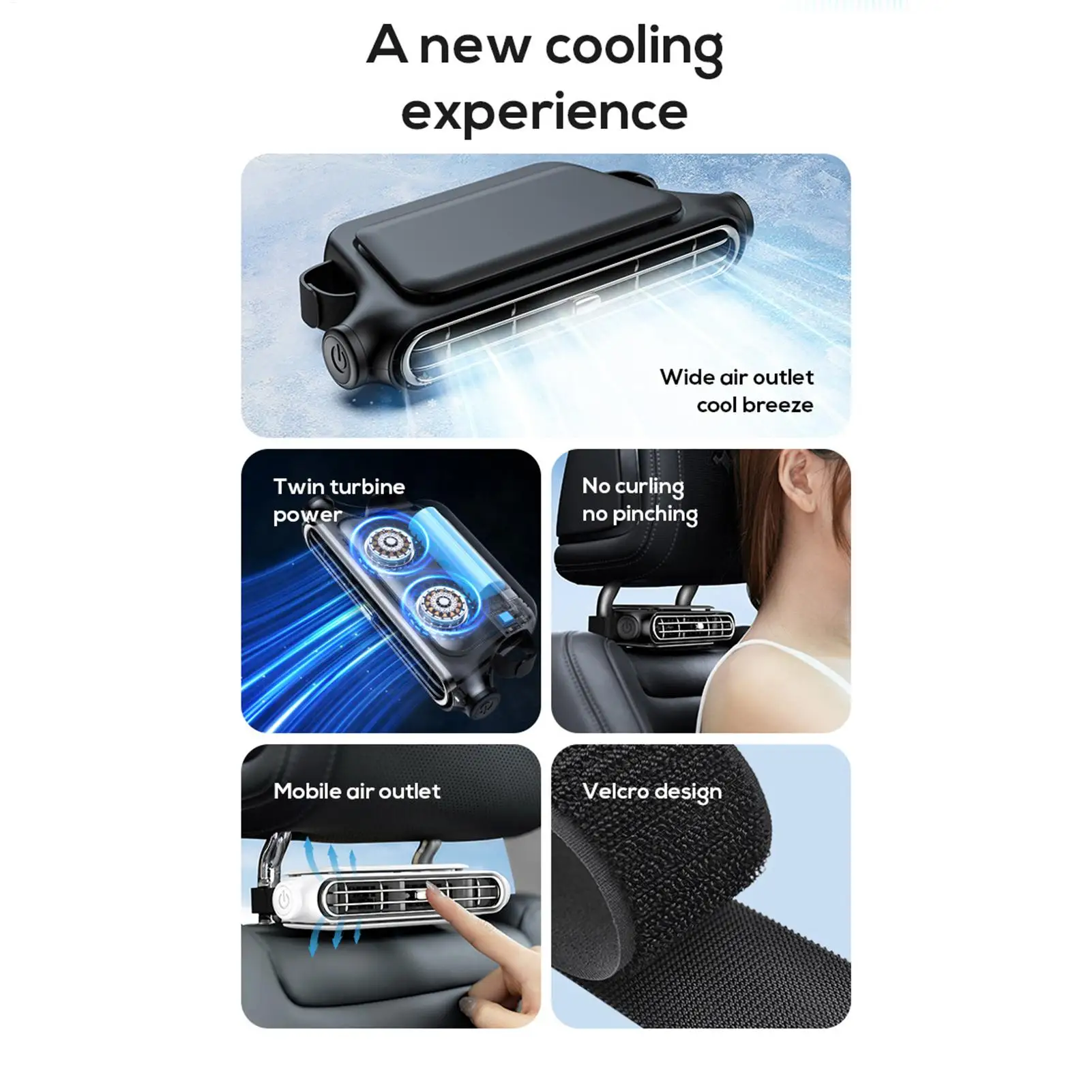 مروحة مقعد السيارة USB 3 سرعات قابلة للتعديل، مروحة مسند الرأس المحمولة، أجزاء مساعدة للسيارات للأنشطة الخارجية في الطقس الحار