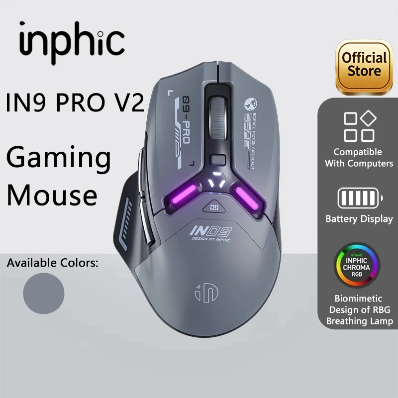 INPHIC IN9 PRO V2 Three Mode Game Wireless Mouse 26000DPI RGB Backlight Type-C Rechargeable Notebook PC Office Mouse