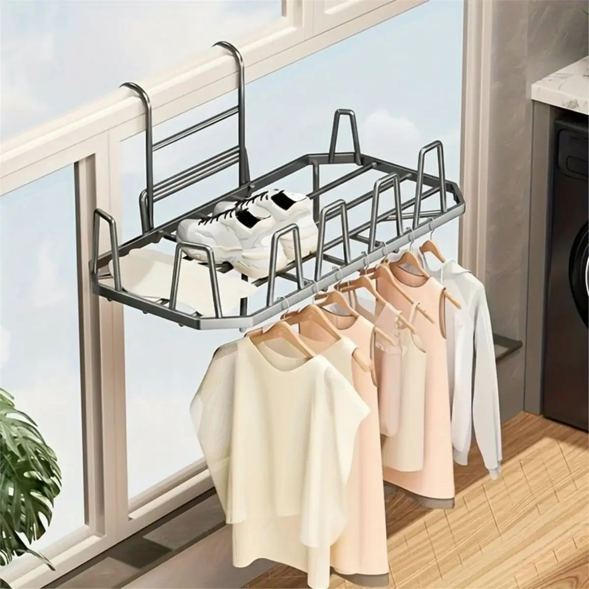 

2026 New Drying Rack Multi Functional Indoor and Outdoor Shoe Drying Railing Windowsill Hanging Minimalist Clothes Storage Stand