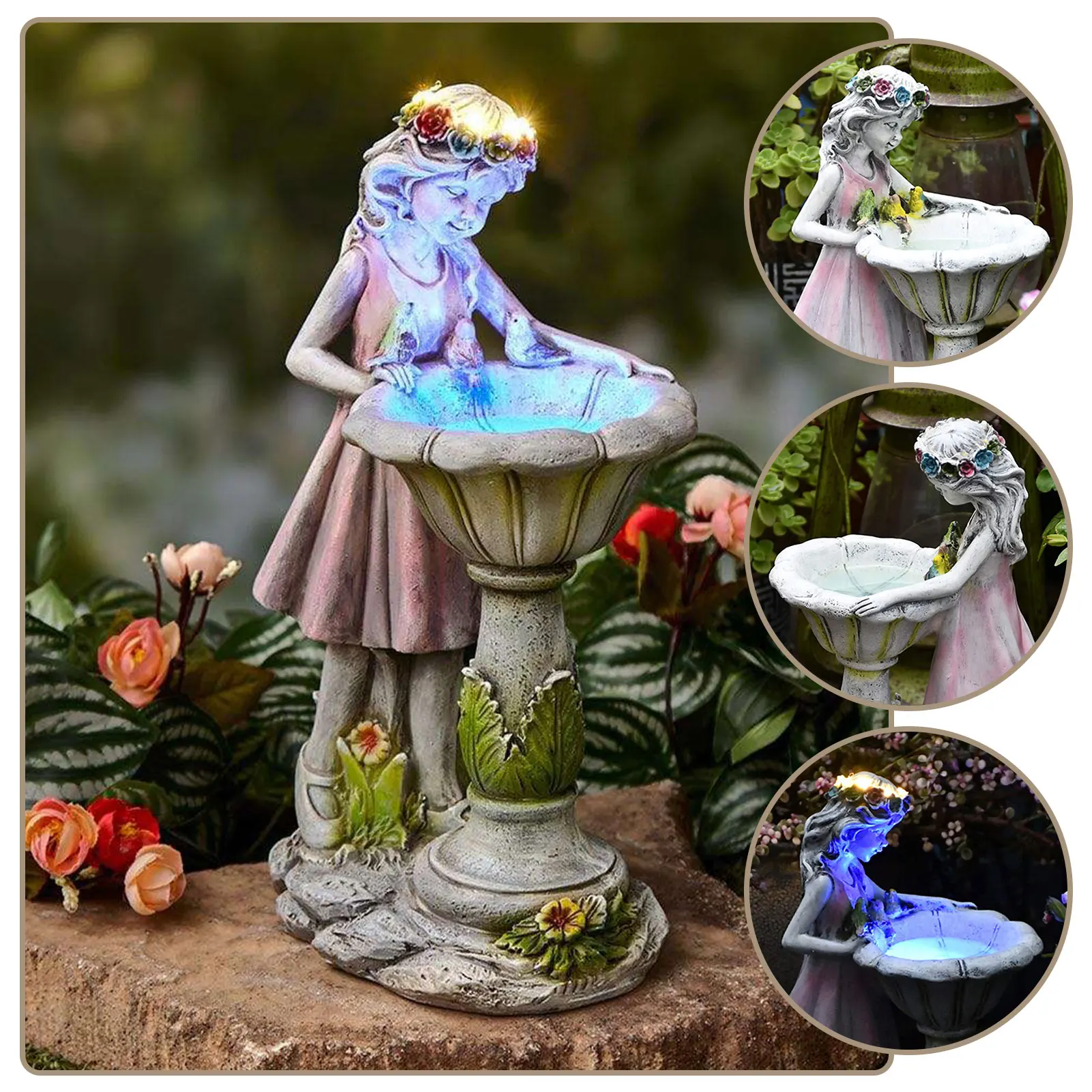 

Home Flower Fairy Statue Solar Light Resin Garden Statue Glowing Outdoor Courtyard Decoration Flower Fairy Sculpture Figurine