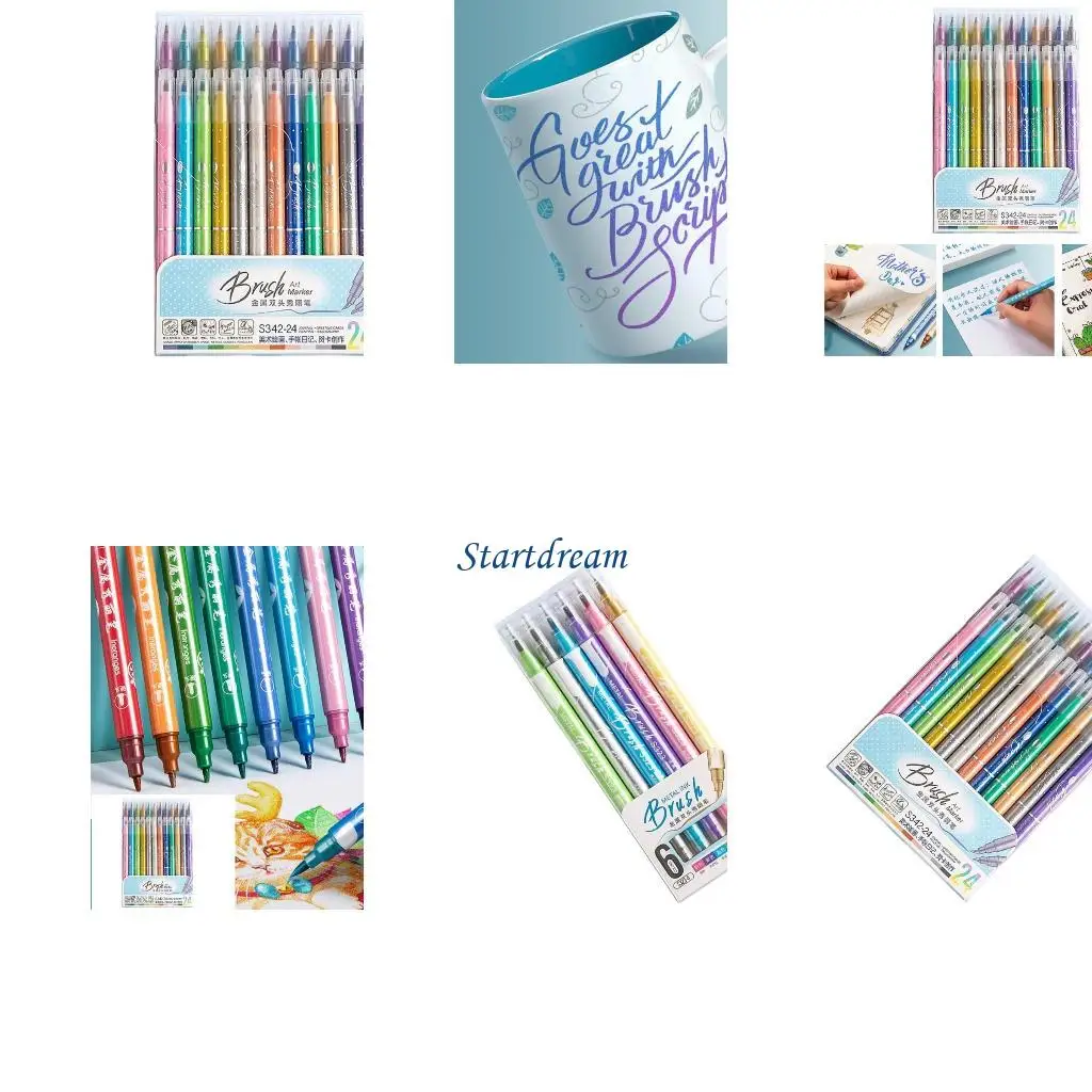 

Двойной головокрученный блестящий маркер 6/12/24 Цветовой двойной металлический маркер для скрапбукинга Journaling K92C