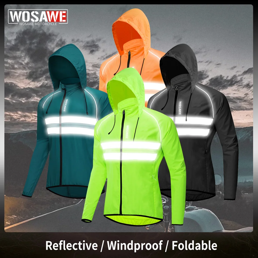 WOSAWE Men Motorcycle Jacket Reflective Windbreaker Night Visibility Cycling Clothes Ultra-light Coat for Running Fishing