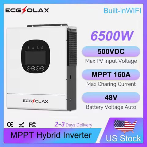 ECGSOLAX 6.5KW Hybrid Solar Inverter Pure Sine Wave 48V Off Grid Inverter 160A Mppt Solar Controller 220V-240V