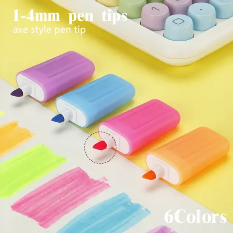 6 färger överstrykningspennor söt glassform macaronfärger icke-blödande för studier mötesanteckningar kontor skolmaterial brevpapper 8 best sales mini-överstrykningspennor - №2