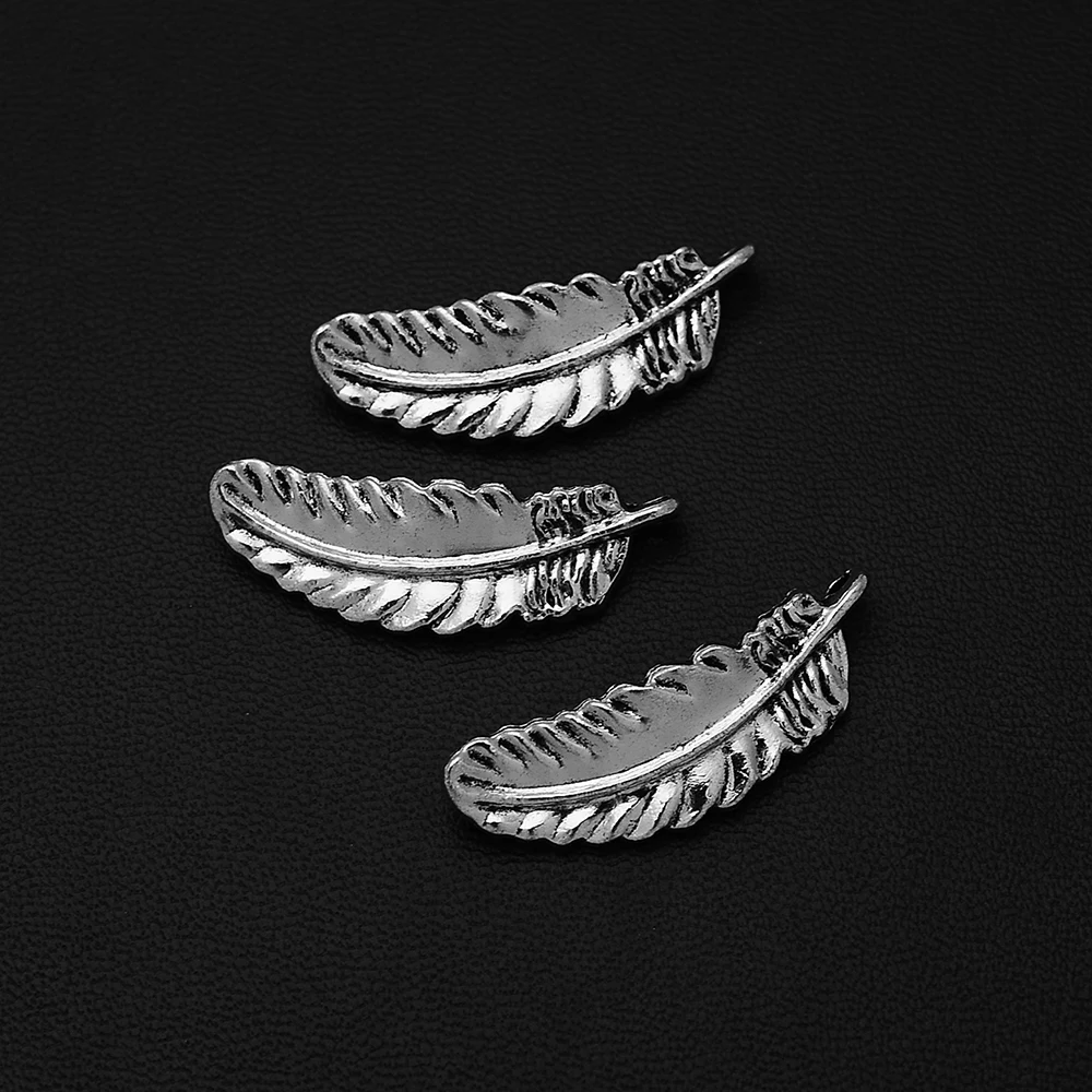 10pcs/Lot 11x30mm Antique Silver Plated Feather Charms Angel Pendants For DIY  Jewelry Making Findings Supplies Accessories