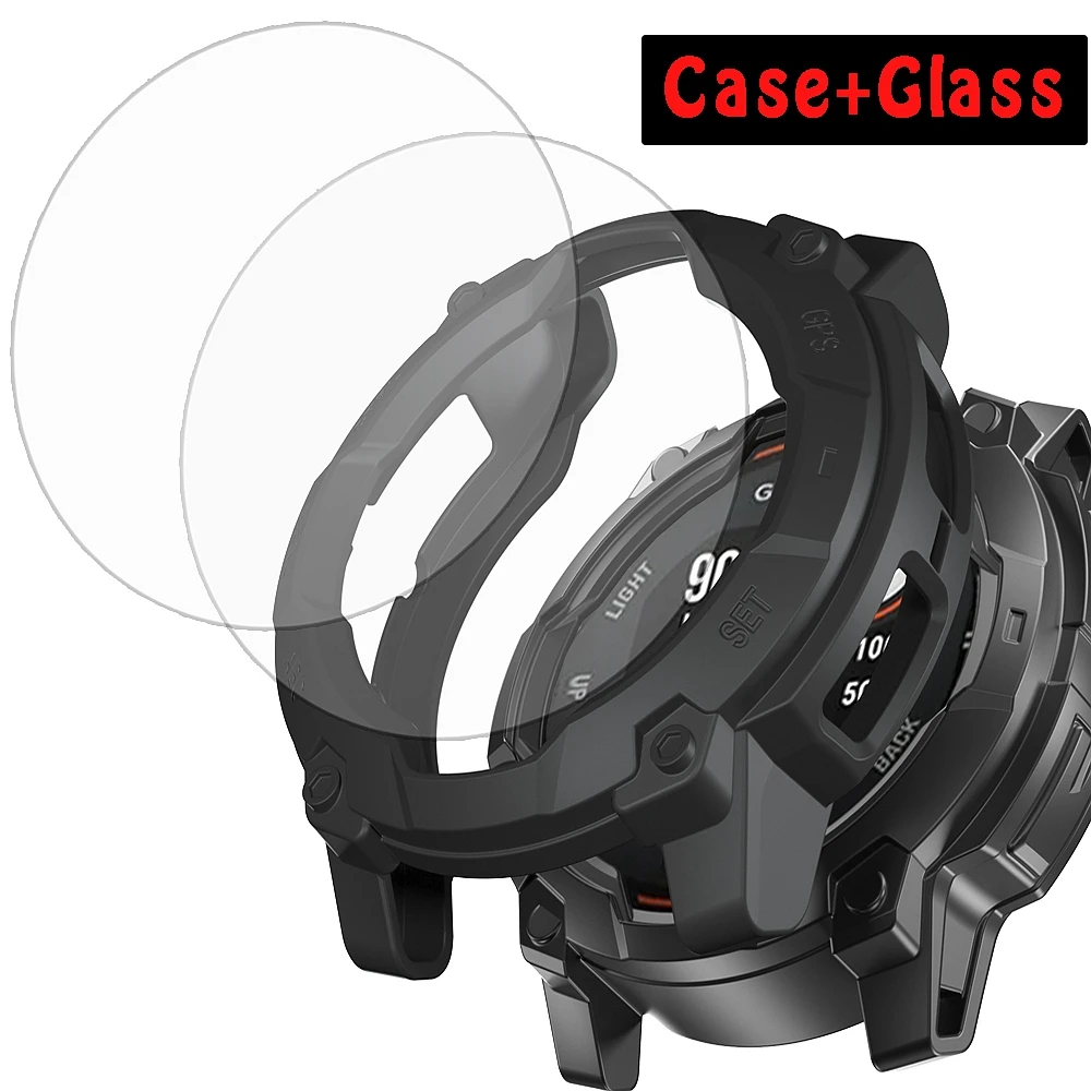 3PCS Toughened Glass+TPU Protector Cases for Garmin Instinct 3 Solar 45/50mm Cover Shell Hollow Frame for instinct3 Accessories