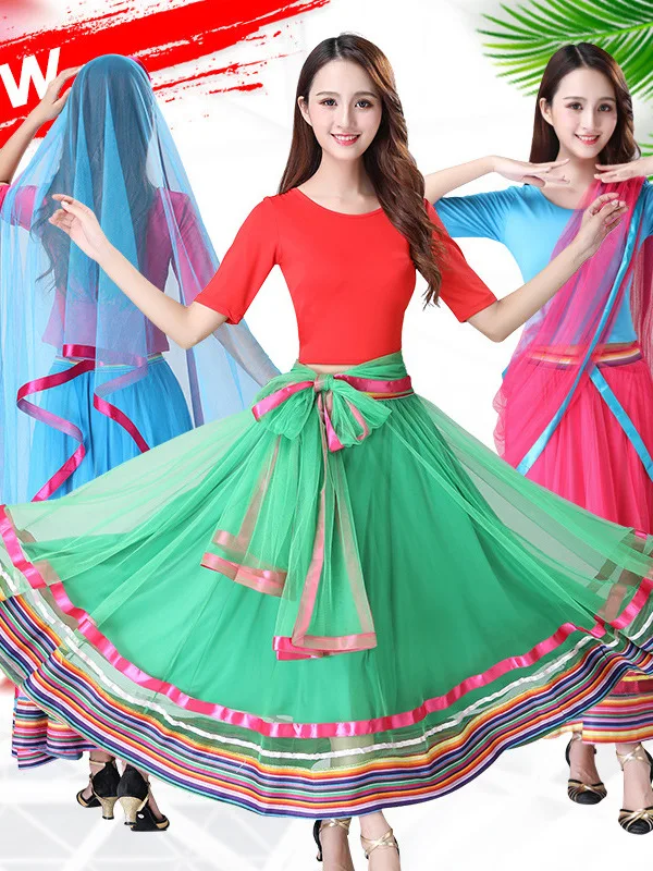 Milk Silk Fabric Dance Dress Adult Women Square Dance Dress Bollywood Costume Set  Indian Dance Dress