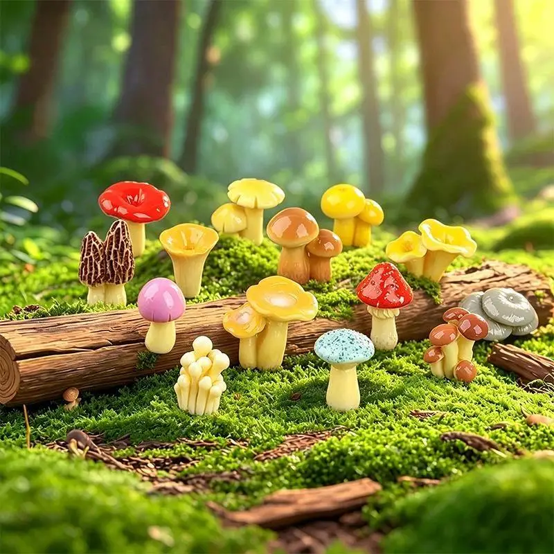 ⑧ Mini Resin Mushroom Ornaments Micro Landscape Decor Dollhouse Miniature Mushroom Model For Fairy Moss Garden Diy Bonsai Decor