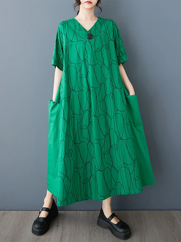 فستان نسائي صيفي جديد بمقاسات كبيرة، تصميم عصري مطبوع برقبة على شكل V، فضفاض ونحيف، مضاد للشيخوخة، تنورة على شكل حرف A، أسلوب... #1