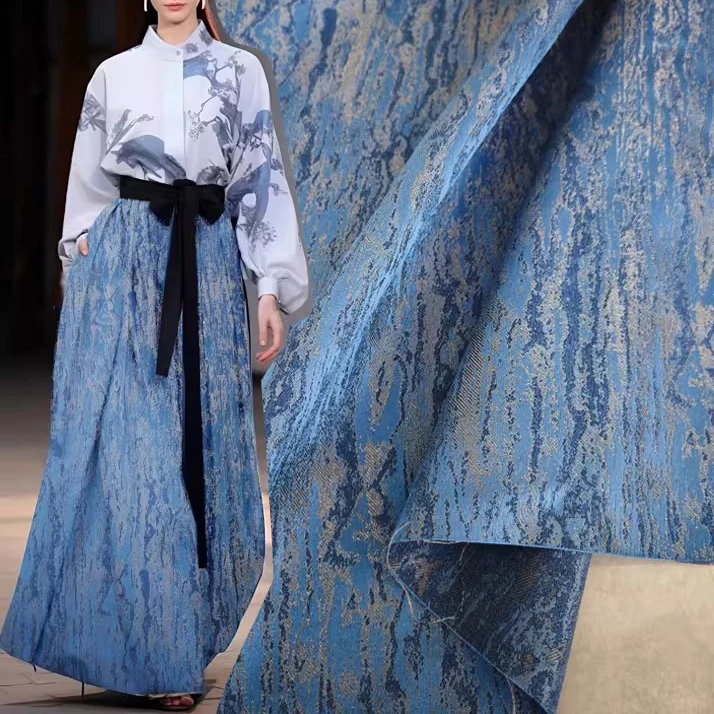 1yard Blue rock pattern jacquard texture pattern fabric Designer Fashion Creative Stage Tops,Bottoms and Fabrics for clothing