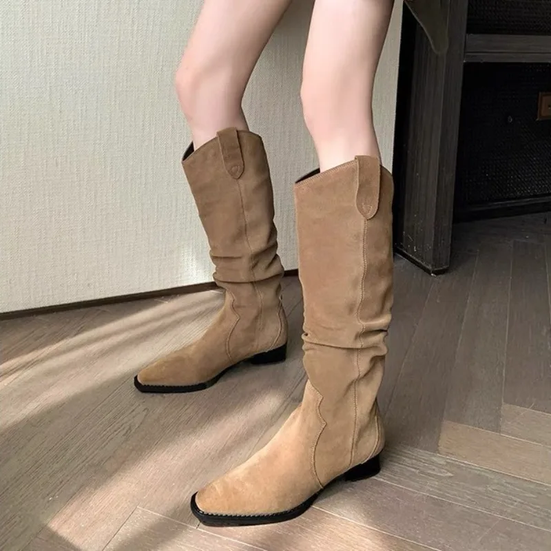 

Fashionable Elegant Designer Women's Boots Vintage Slim Fit Knee Fold Long Boots Western Knight Boots for Women Botas Para Mujer