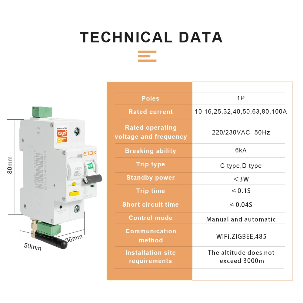 Imagem -04 - Etek-disjuntor em Miniatura Inteligente Mcb com Medição tipo ac Vida Inteligente Controle Remoto Cronometrado 2p 3p Ekr3s