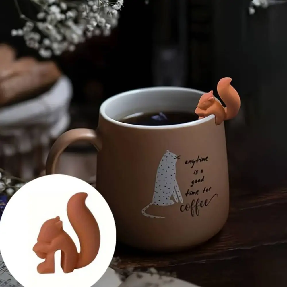 5pcs Silicone Squirrel Shaped Tea Bag Holder Candy Color Teaware Tea Bag Identifier Cup Decoration Tea Bag Hangers Party