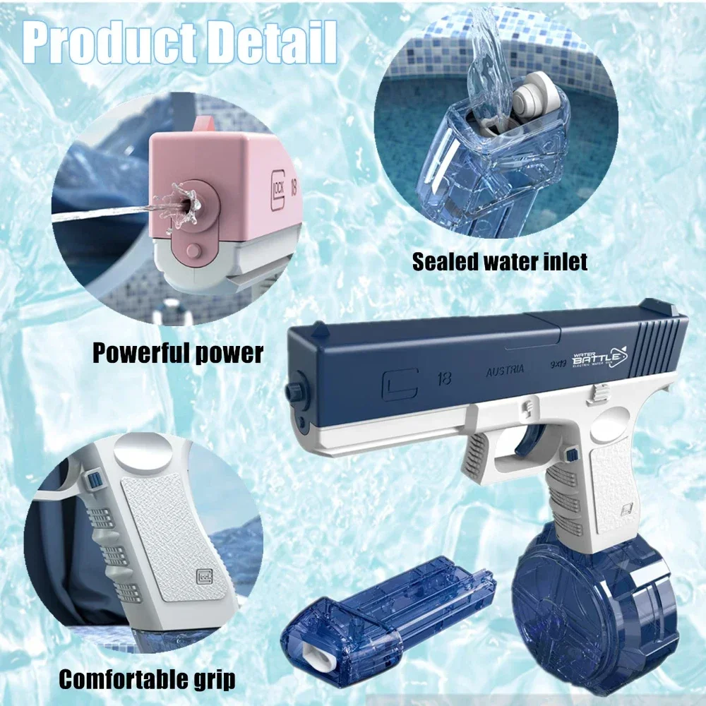 Pistola de água elétrica totalmente automática, jogo de tiro com pistola para verão, praia, piscina, brinquedo de água ideal, presentes para crianças, meninos e meninas