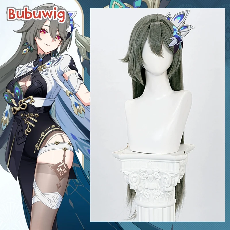 Bubuwig Synthetic Hair Vita Cosplay Wigs Game Honkai Impact 3rd Vita Role Play 90cm Long Straight Dark Gray Wig Heat Resistant