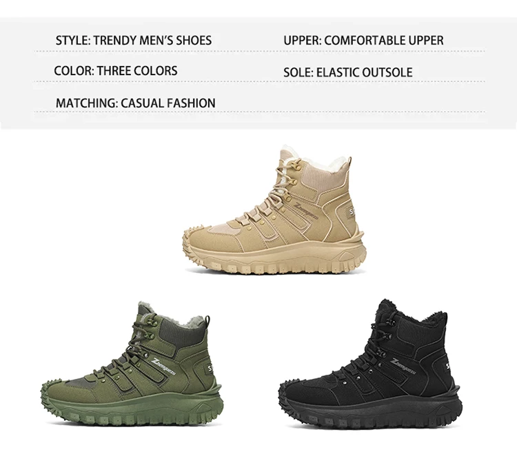Winter-Essentials Schneestiefel, Outdoor-Wanderstiefel mit Fleecefutter, Warme Herren-High-Top Rutschfeste Wanderschuhe – Detail 5