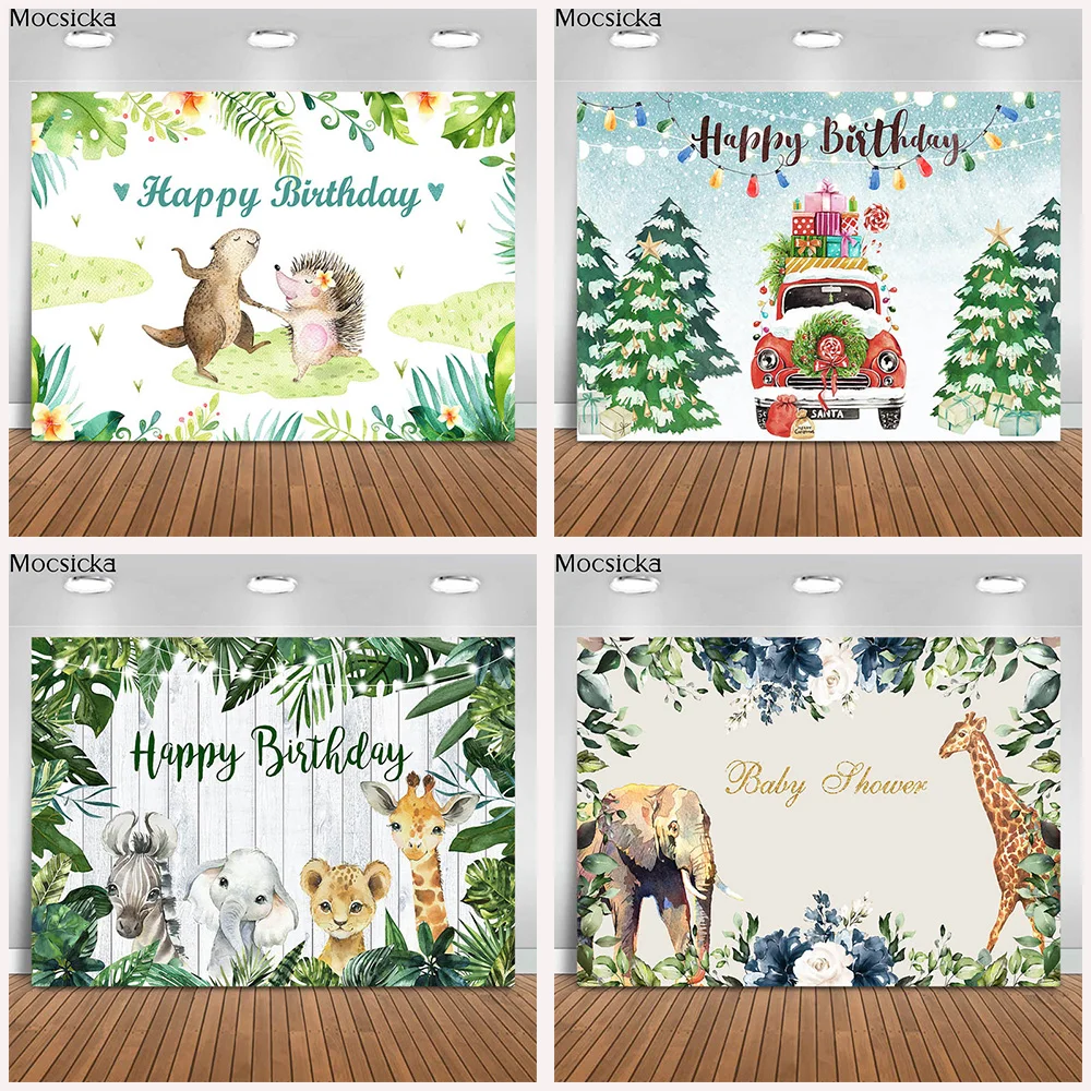 Mocsicka Girl Two Wild Backdrop Jungle Safari Animals 2nd Birthday Photography Background Cake Dessert Table Decor Banner