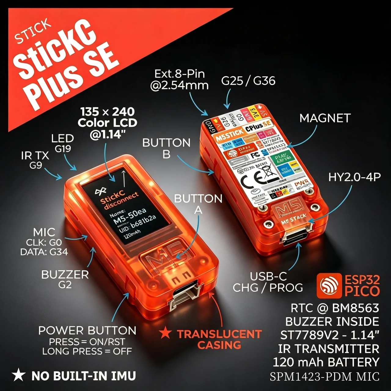M5Stack StickC Plus SE ESP32 PICO IoT Kit,1.14