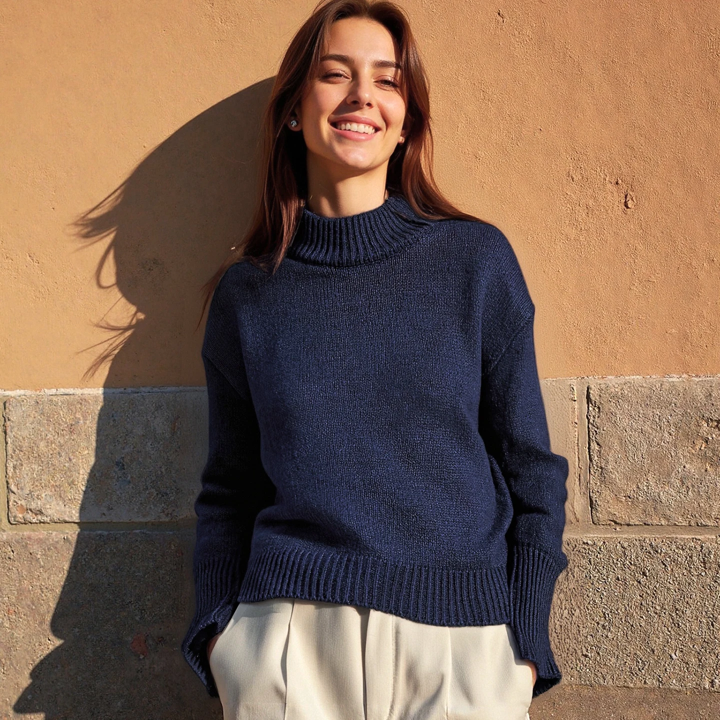 

Cany Quali Thi Yarn, повседневный свободный женский трикотаж с высоким воротником, длинный свеч, теплый осенне-зимний свитер