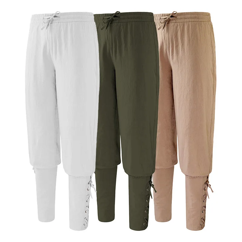 

Men's Retro Trousers with Side Knots loween Costume Court Prince Loose Fit Long Pants Punk Sle Khaki Color Youth Faion