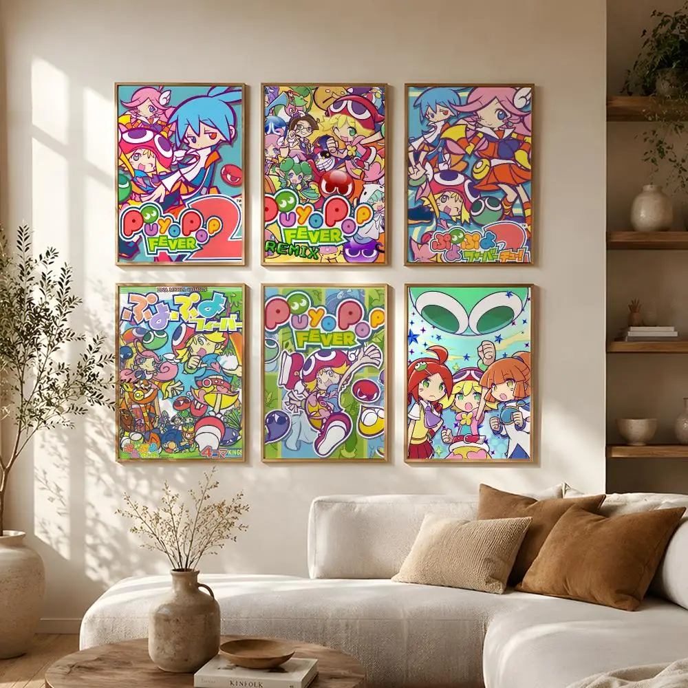 Puyo Pop Fever Poster Self-Adhesive HD Mural Wall Decals, Living Room Bedroom Home Decor Gift