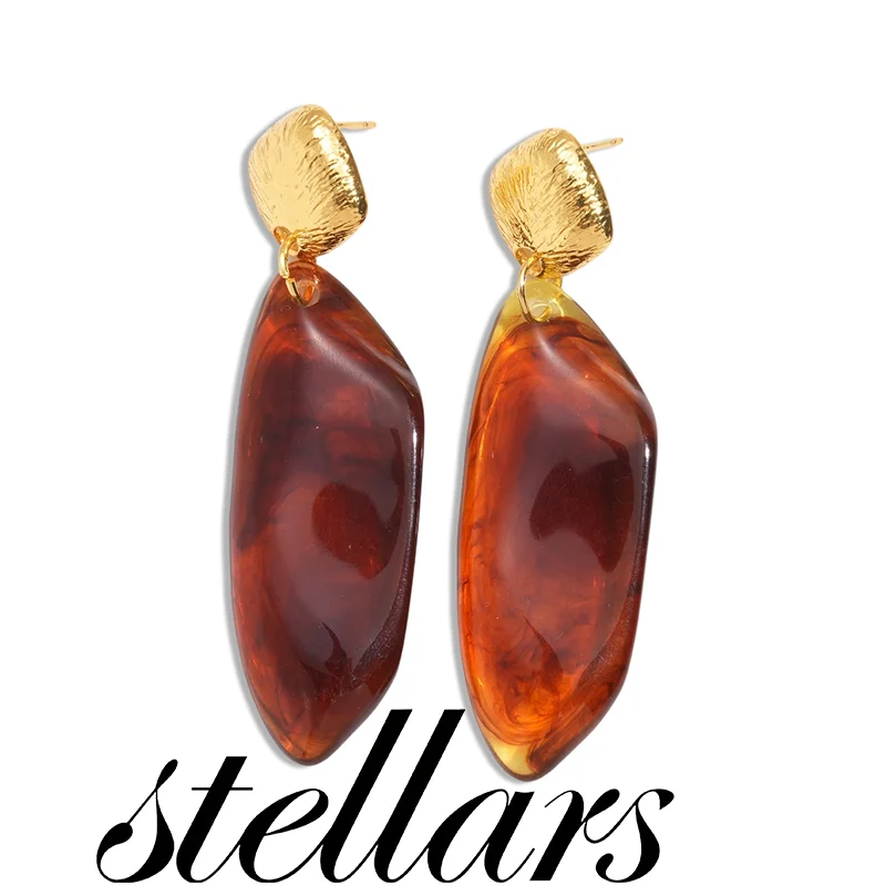 

Vintage Resin Irregular Geometric Silver Needle Earrings with Autumn and Winter Temperament High-end Earrings for Women