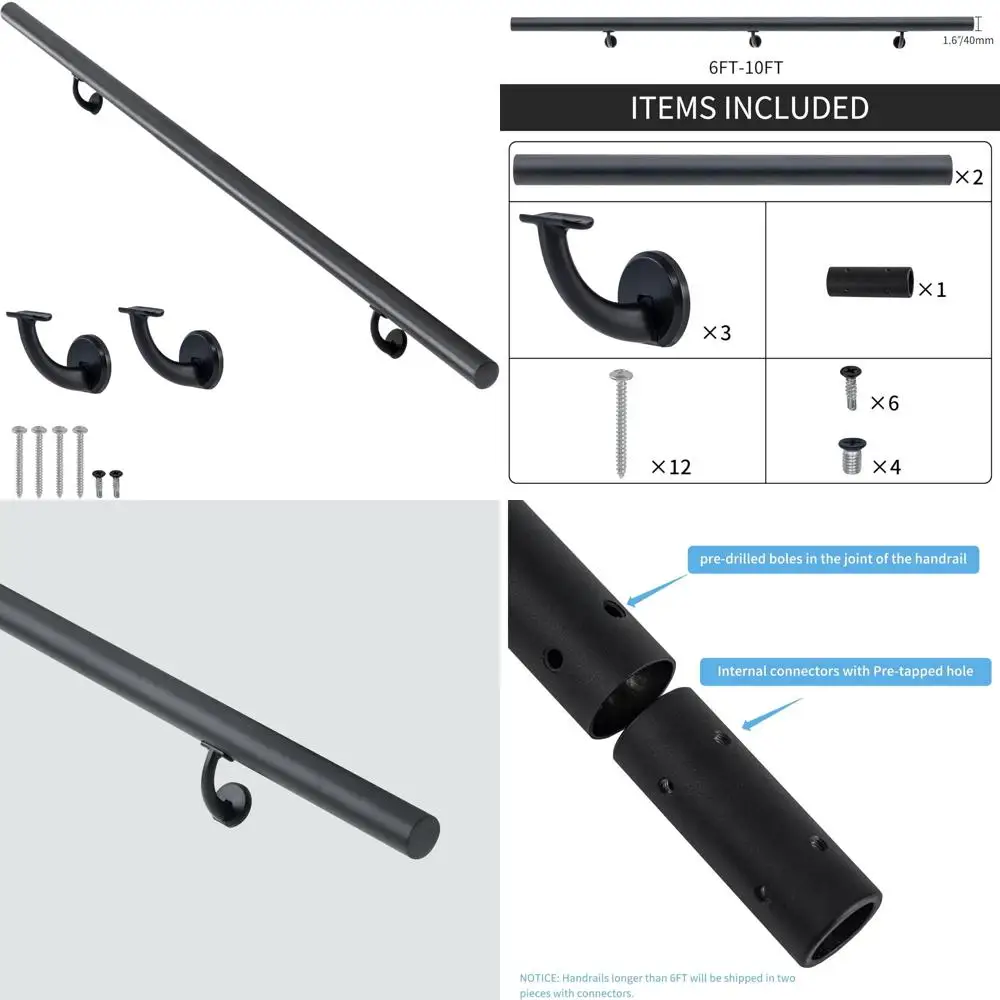 مجموعة درابزين الدرج الداخلي الحديثة من الألومنيوم بطول 7 أقدام، وقضبان أمان للسطح والمحدر، ودرابزين الدرج المثبت على الحائط، ودعامة من سبائك الزنك