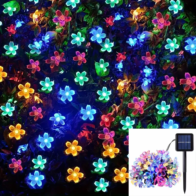 10M 100LED Solar String Lights Outdoor Waterproof 8 Mode Battery Operated Cherry Flower Light Christmas Garden Party Decoration