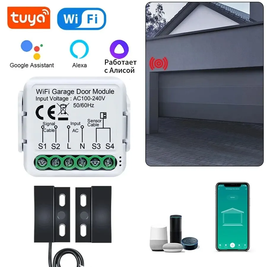 Tuya WiFi Garage Door Opener Controller APP Voice Control Smart Garage Door Switch Works with Alexa Google Home Smart Life