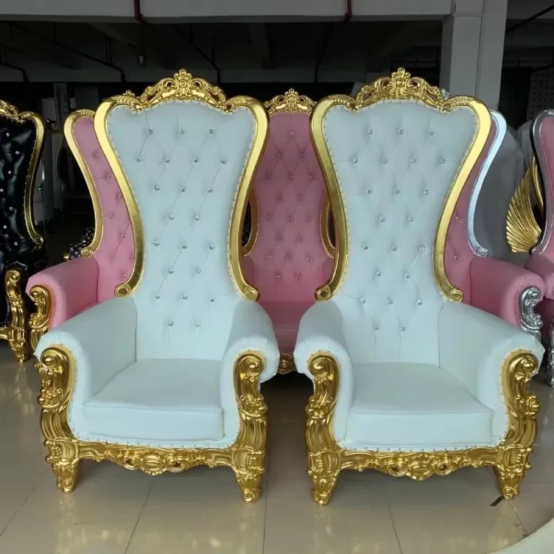 Factory direct sales European solid wood high back chair, wedding scene groom and bride sofa chair queen chair king chair