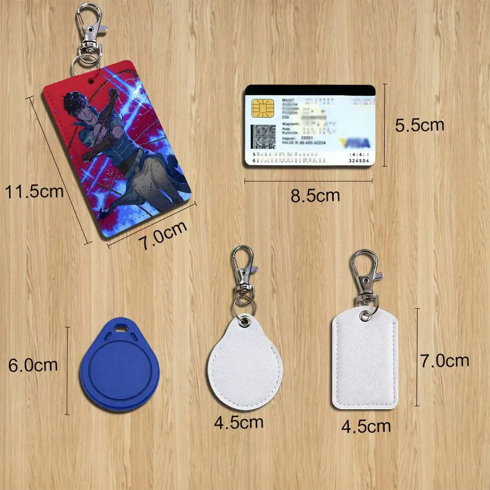 Passionate Castlevania Nocturne Rectangle ID Card Case Keychain Access Card Bag Key Tag Ring Leather Card Holder Key Ring Access