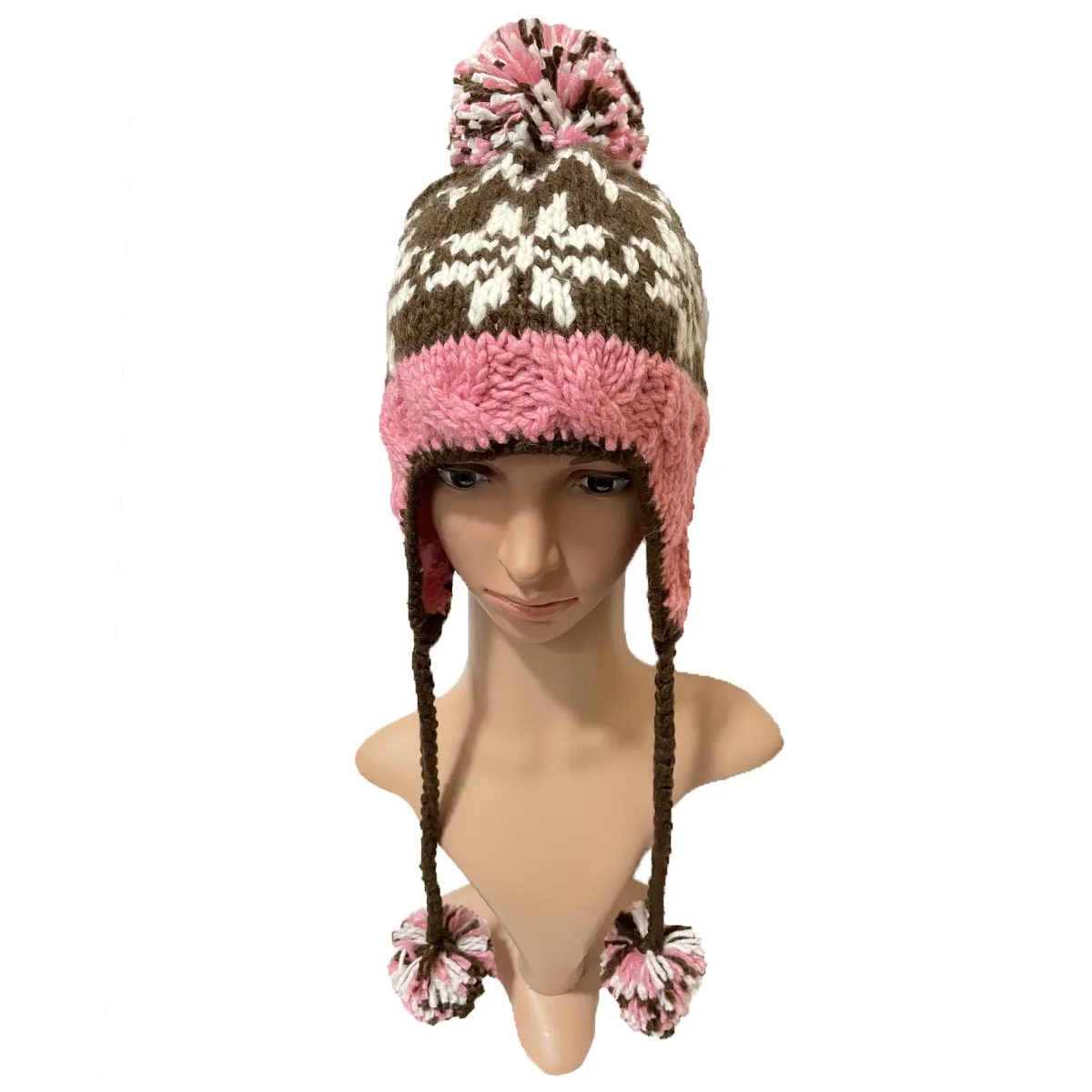 BomHCS  Snowflake Beanie Hat Women Winter Warm Earmuff Earflap Hanging Pom Ball