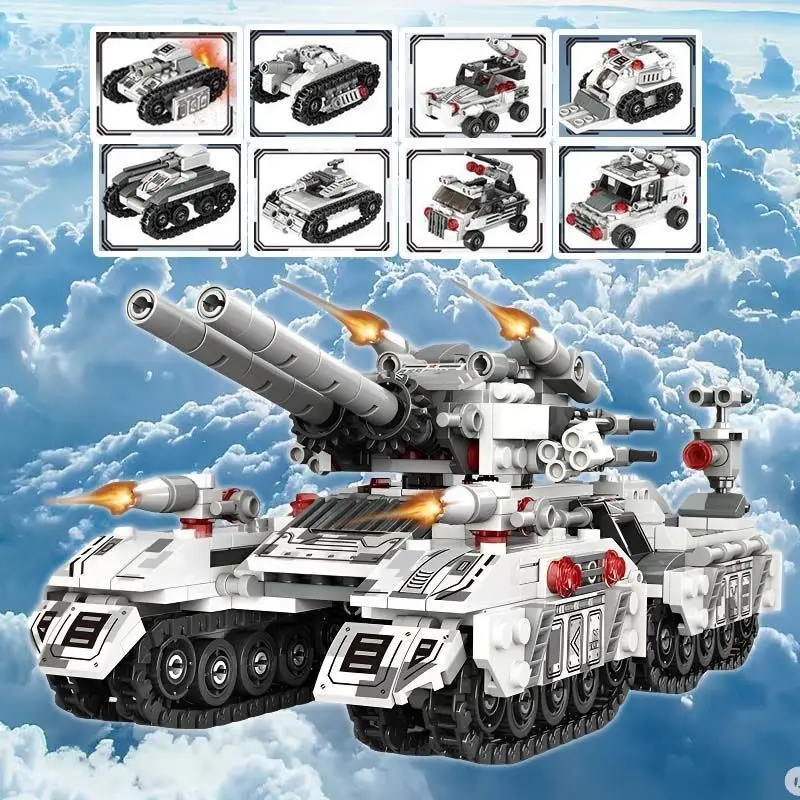 

2025 Новый WW2 Военный автомобиль Танк 8в1 Самолет Грузовик Модель Строительные блоки DIY Кирпичи Детские строительные игрушки Подарки для мальчиков