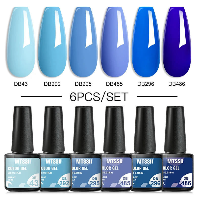 6Pcs/Set Glitter Purple Series Gel Nail Polish Spring Pink Blue Green Simple Nail Art Gel Varnish Soak Off UV Gel Manicure Kit