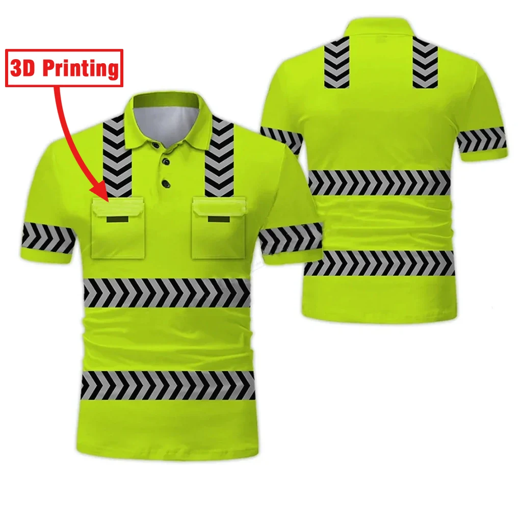 Project Work Uniforms Excavator 3D Printed Oversized Men‘s Polo Shirt Short Sleeve Top Tee Breathable Uniform Workwear Safety