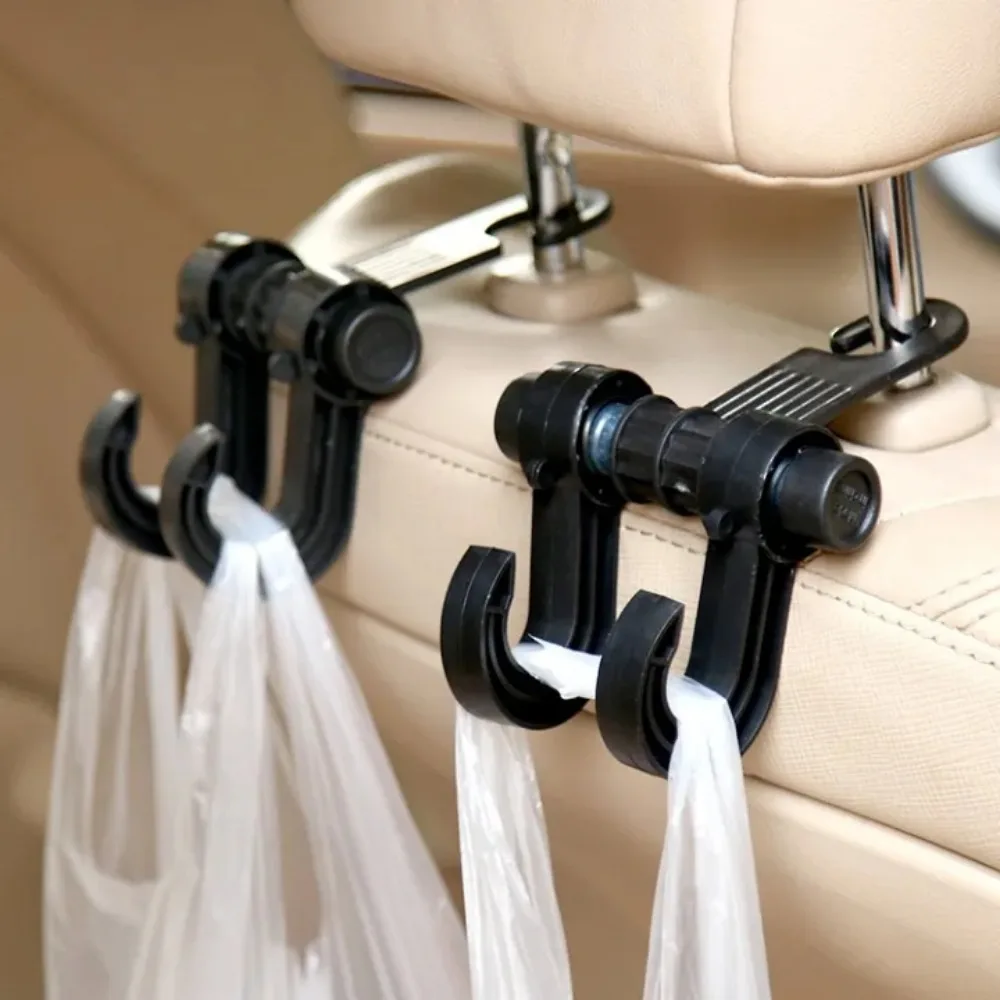 2pcs Car Seat Back Double Hook Universal Multi-functional 360° Adjustable Storage Heavy Duty Hooks for Interior Use on Vehicle
