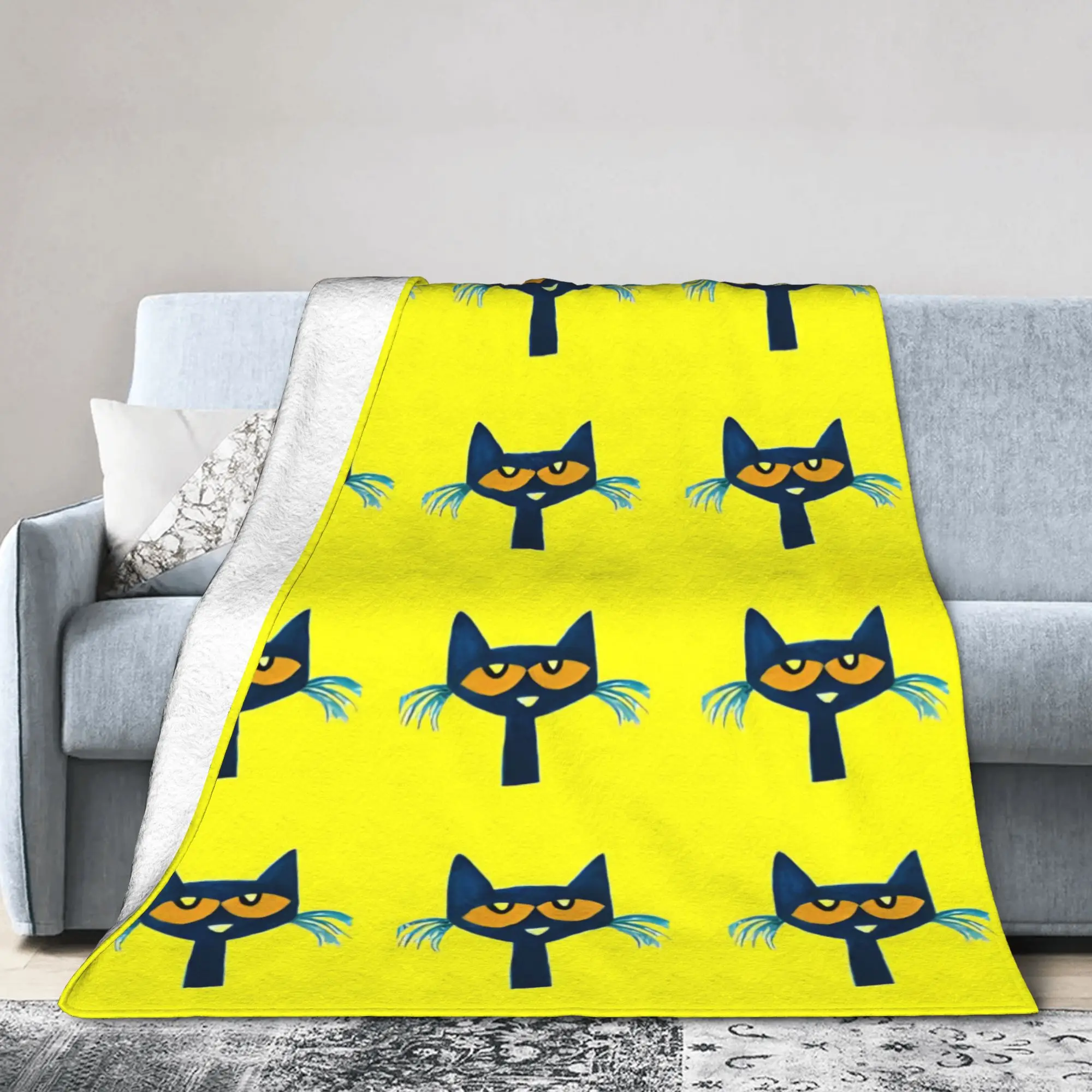 Pete the Cat Groovy Fleece Blanket Cartoon Customized Throw Blanket for Home Hotel Sofa  150*125cm Quilt,