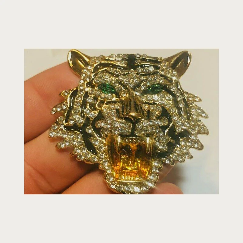 Superb Art Deco Style Crystal Enamel Tiger Brooch Shawl Pin Jewellery