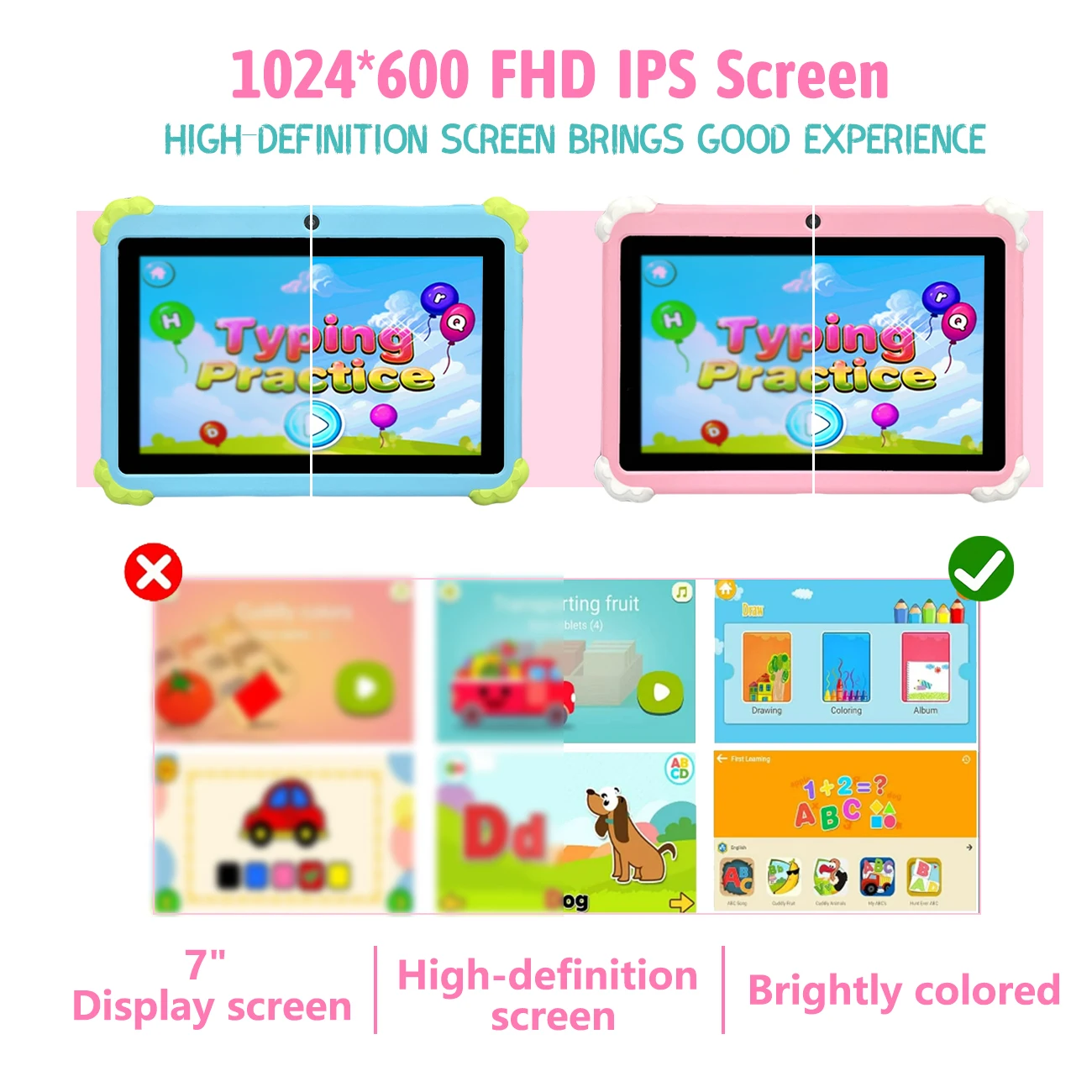 Deeply Loved by Children 7inch Tablets, the Latest Best-Selling Models, Android Systems, Supports Wifi and Dual Camera Functions, Parents to Control Establish Safety Internet Environments, Choose Two Colors, Beloved Gifts for Children, Not Configurated Plugs