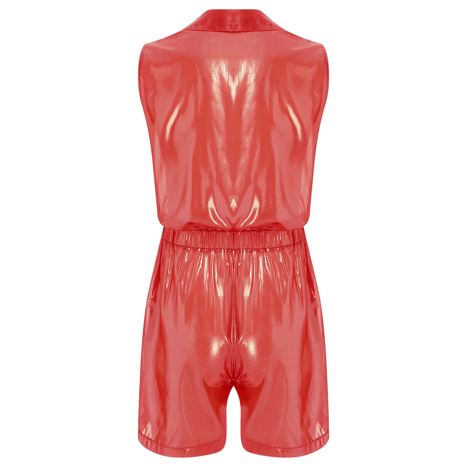 بدلة قفز شيفون لامعة شفافة للرجال بخصر مطاطي بدون أكمام لملابس نادي الرقص القطبية وحفلات الهذيان