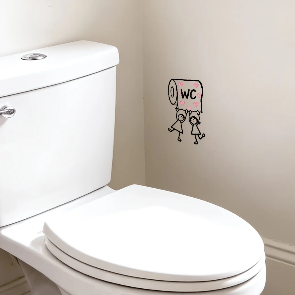 Fun Heart-Shaped Pattern WC Bathroom Logo Sticker Durable PVC Self-Adhesive Humorous Toilet Mural for Bathroom Decor B06