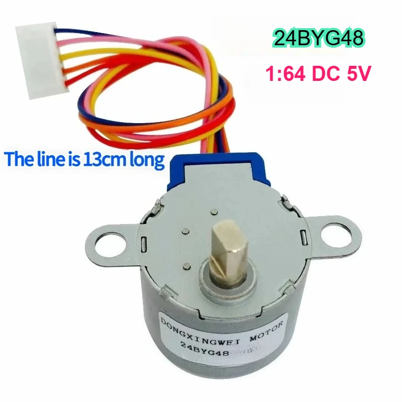 

24BYG48 64:1 DC 5 В двигатель с ЧПУ, снижающий шаговый двигатель 24BYJ48, шаговый двигатель, линия 13 см
