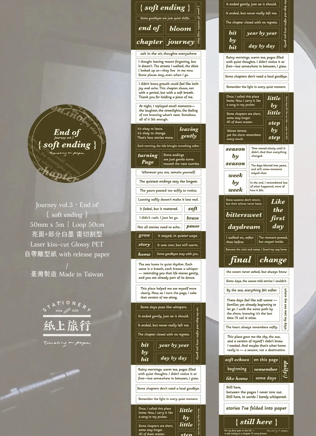 

Декоративная лента Washi PET Top Studio Vintage Journey Vol.3 "End of Soft Ending" для изготовления открыток, скрапбукинга и DIY-проектов