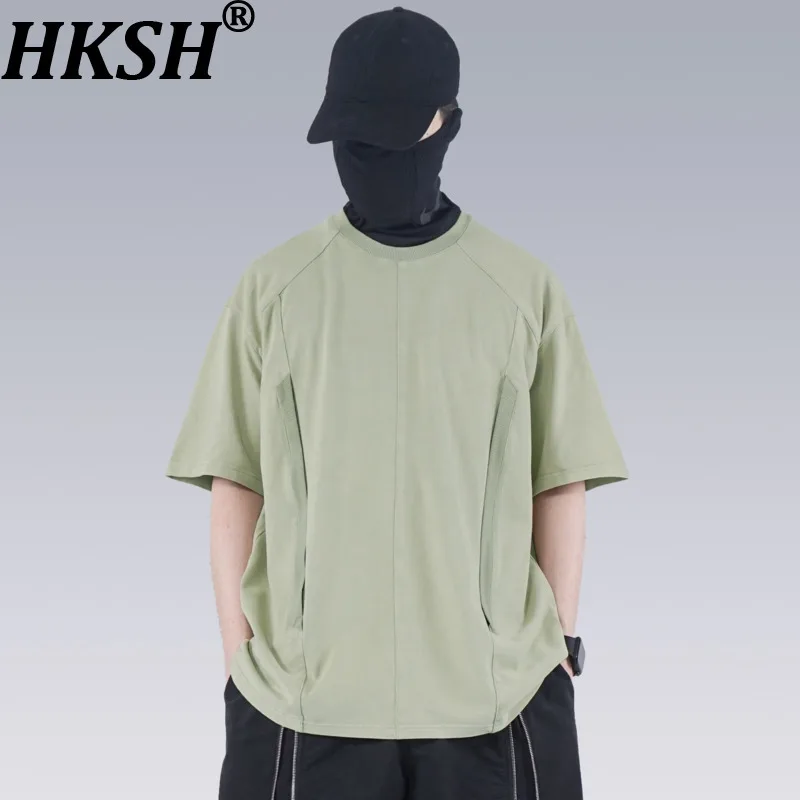 

HKSH Techwear Retro Patchwork Washed Short Sleeve Summer New Men Tide Structure Waste Land Solid Color T-shirt Women Top HK18464